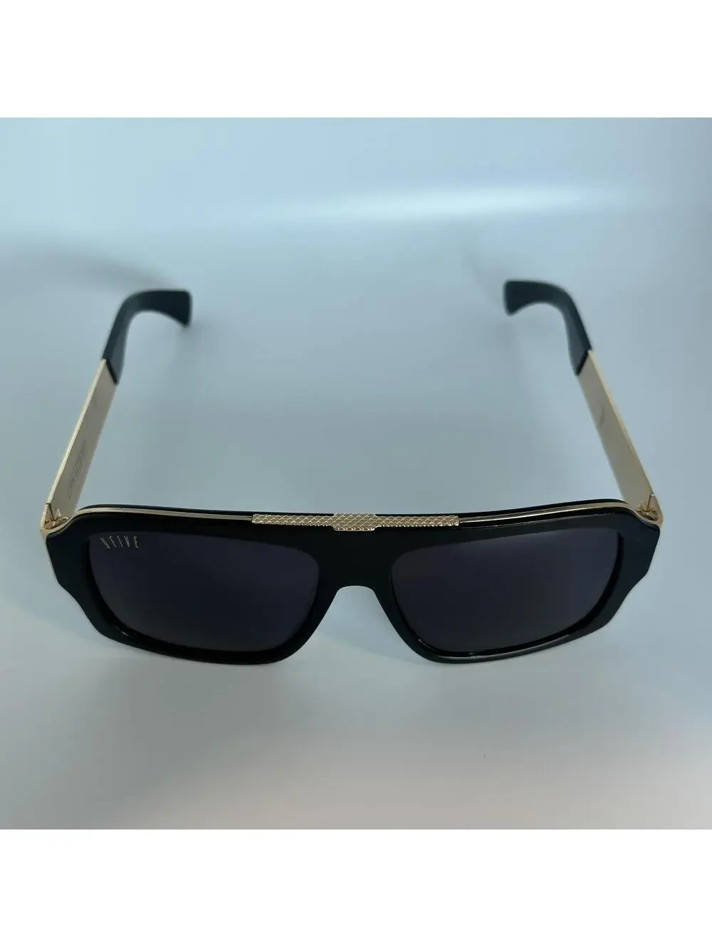 9Five Black and Gold Rectangular Sunglasses